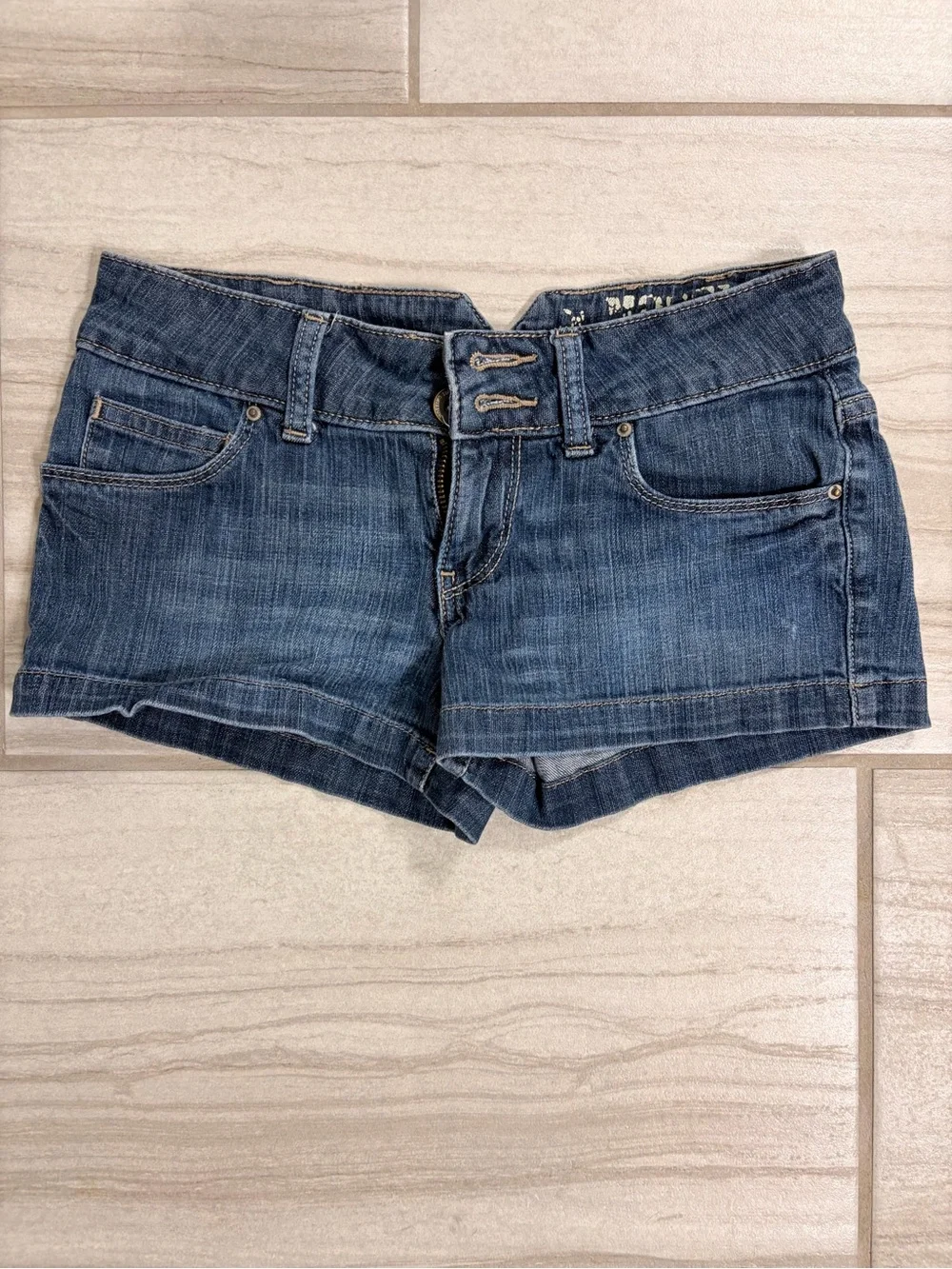 SO Dark Blue Denim Short Shorts with Double Button Waist